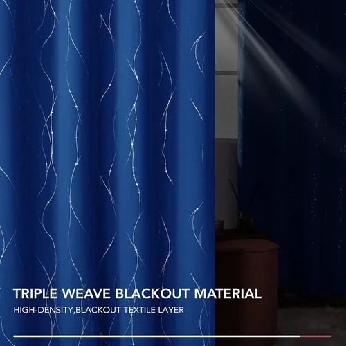 Miniatura 7 de Deconovo Cortinas blackout con ojales para dormitorio de bebés, 72 pulgadas de largo, para oscurecimiento de habitación, patrón de líneas onduladas