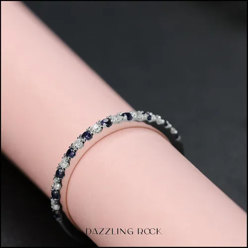 Miniatura 2 de Dazzlingrock Collection Round Alternate Blue Sapphire & White Diamond Stackable Wedding Band for Women in 925 Sterling Silver