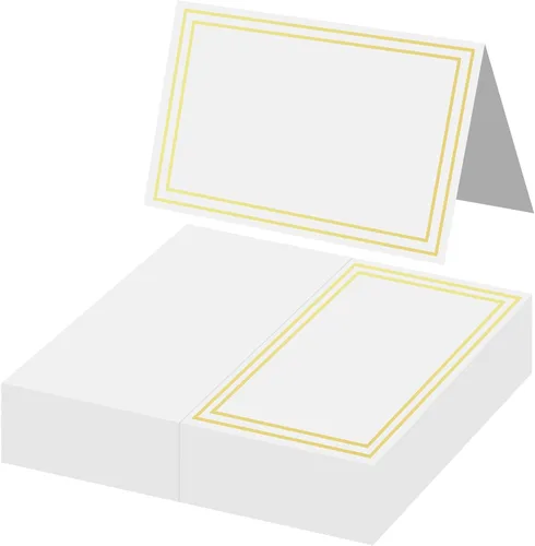 50 tarjetas de lugar de primera calidad, tarjetas de mesa de 2 x 3.5 pulgadas con doble borde de lámina dorada, tarjeta de asiento, tarjetas de