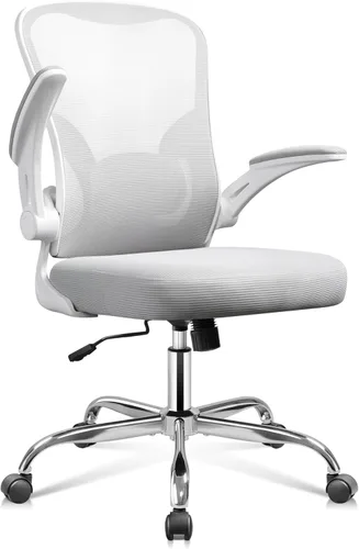 Miniatura 8 de DEVAISE Silla de oficina ergonómica para computadora con reposabrazos abatibles, cómoda malla con soporte lumbar ajustable, color blanco