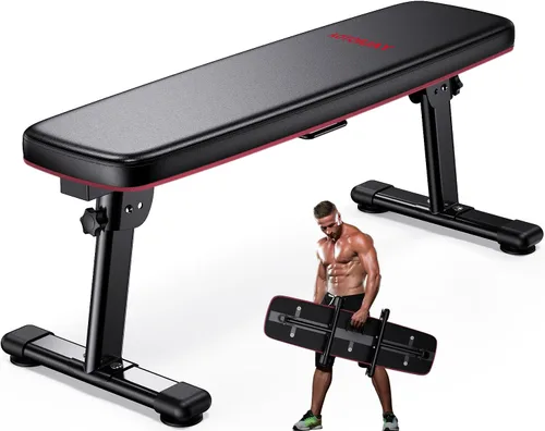 Banco de pesas plegable con asa de transporte plana para entrenamiento en casa, banco de fitness multiusos Rojo