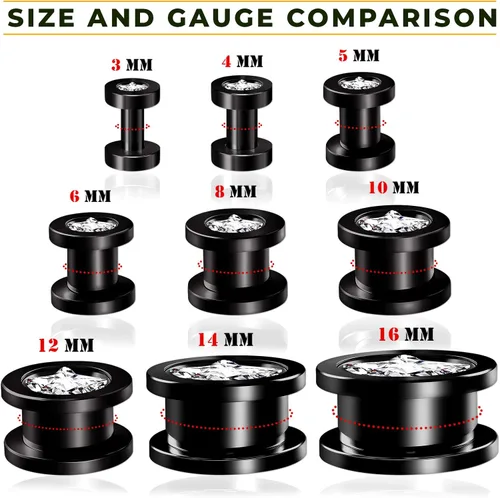 Miniatura 4 de Big GAUGES - Par de tornillos de cristal anodizado negro transparente para joyería
