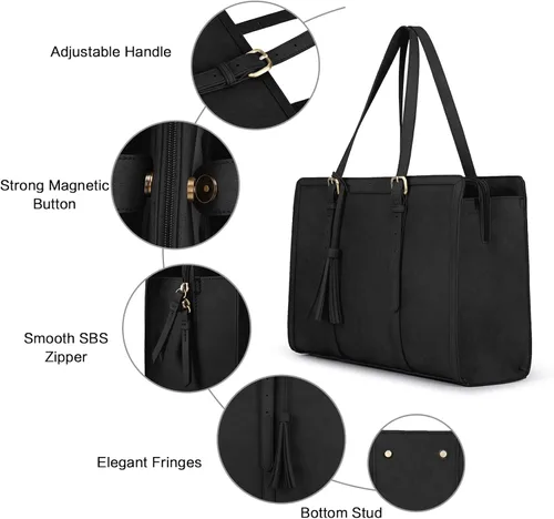 Miniatura 4 de ECOSUSI Bolsa para Laptop para Mujeres 15.6 Pulgadas Bolsas de Trabajo Tipo Tote Cuero PU Bolso de Computadora para Oficina de Negocios con 3