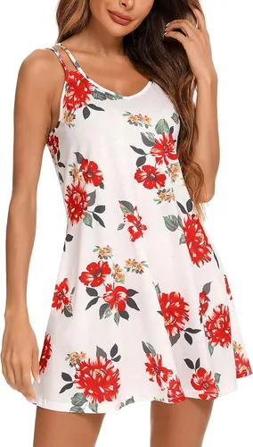 Miniatura 4 de Camisón estampado para mujer, camisón sin mangas, talla grande, ropa de dormir con bolsillos, tallas S-3XL