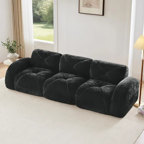 Miniatura 27 de Sofás modulares modulares de 110.6 pulgadas para sala de estar, sofá moderno de terciopelo sin hueso, no requiere montaje, cómodo sofá sin hueso