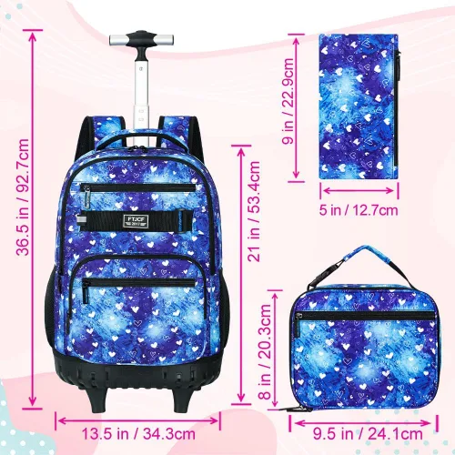 Miniatura 3 de 3 piezas de mochila rodante para mujeres y hombres, bolsa de 21 pulgadas para adultos con ruedas, juego de mochilas con ruedas para niñas y niños
