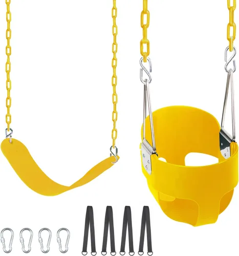 Miniatura 8 de KINSPORY Asiento de columpio para niños pequeños, respaldo alto de alta resistencia, columpio para bebé totalmente montado, cadena de hierro, Verde