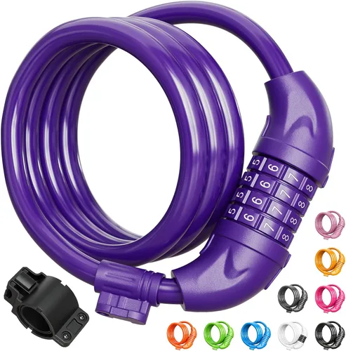 Miniatura 9 de Titanker Candado de bicicleta, cerradura de bicicleta de 4 pies, bloqueo de cable de 1/2 pulgada con soporte de montaje, accesorios de bicicleta