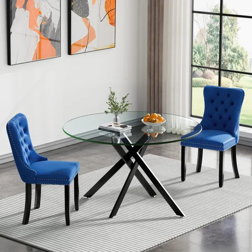 Miniatura 59 de HomVent Juego de mesa de comedor redonda de vidrio de 3 piezas, juego de mesa de comedor de vidrio templado para 2 mesas de cocina con 2 sillas