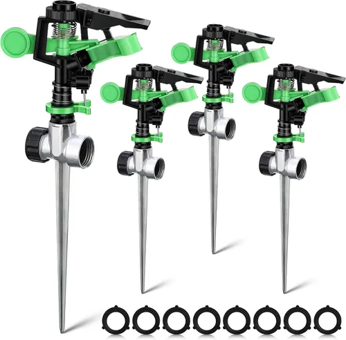 Chengu Aspersor de césped de impacto de 4 piezas para patio, cabezal de aspersor de plástico resistente con base de punta de aleación de zinc,
