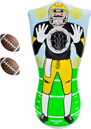 Miniatura 8 de Preferred Toys Juego inflable de fútbol de 65 pulgadas, juego de lanzamiento de red de doble cara con mini bolas, juguete deportivo para fiestas