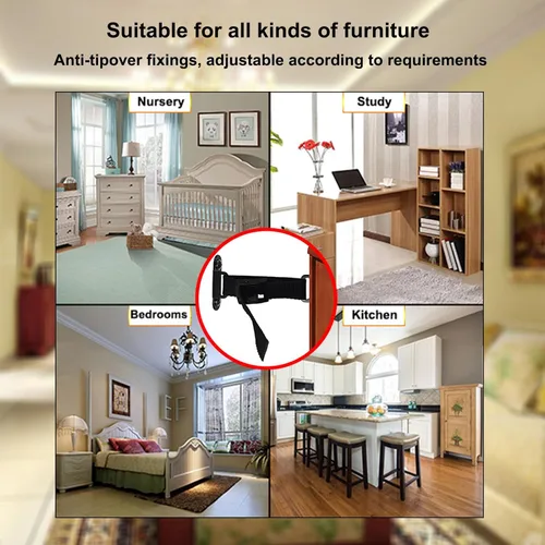 Miniatura 7 de Anclajes antipunta para muebles (2 juegos), anclaje de pared resistente para muebles, correas ajustables para terremotos, anclajes de muebles