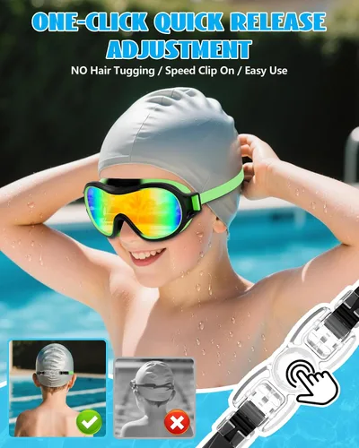 Miniatura 5 de Aegend Paquete de 2 gafas de natación para niños de 3 a 15 años, antivaho, anti-UV, visión amplia, impermeables, sin fugas, para niños y niñas