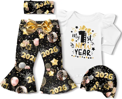 Miniatura 26 de Ropa de bebé niña, 4 piezas, trajes de niña recién nacida, con volantes, mameluco de campana para bebé, diadema, bandana, conjuntos de ropa, regalos