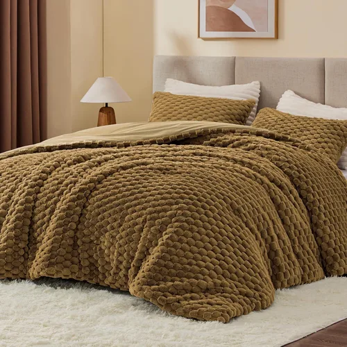 Miniatura 16 de BEDELITE Juego de Edredón Esponjoso Twin - Edredón Suave de Vellón Beige para Cama Twin, Juego de Ropa de Cama Lujoso y Cálido para Invierno, Juego