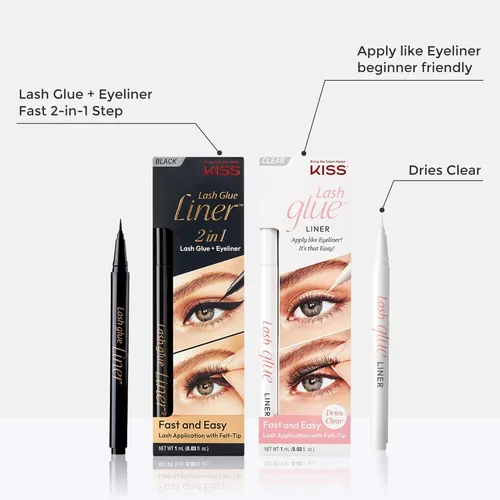 Miniatura 6 de KISS Lash Glueliner, pegamento adhesivo para pestañas y delineador de ojos, 2 en 1 con punta de fieltro, incluye 1 lápiz adhesivo, uso de larga