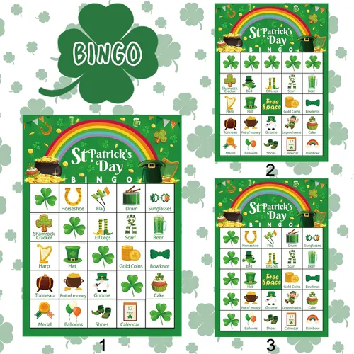 Miniatura 4 de Tarjetas de juegos de bingo del día de San Patricio para adultos, niños y niñas, 24 jugadores, fiesta del día de San Patricio, juegos de bingo