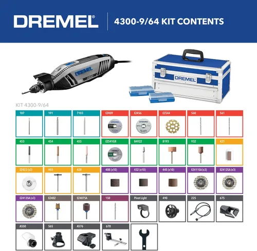 Miniatura 3 de Kit de herramienta giratoria versátil Dremel 4300-9/64 con eje flexible - 9 piezas adicionales y 64 accesorios - Ideal para grabado, grabado