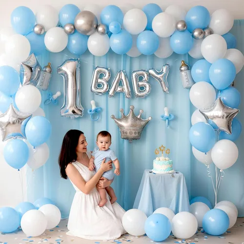 Miniatura 2 de LovesTown 110 globos de látex de 12 pulgadas con cinta para decoración de cumpleaños, baby shower, boda, fiesta, color azul (paquete de 2)