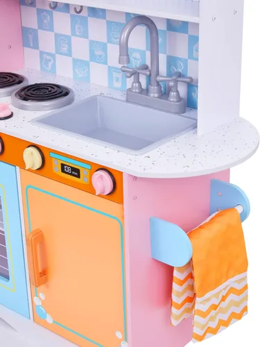 Miniatura 5 de Lil' Jumbl Juego de cocina para niños, cocina de juego de madera con tablero de tiza, teléfono de juego, toallero y dispensador de hielo, pomos