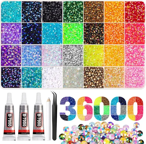 Miniatura 12 de Artdone 12 cajas de diamantes de imitación para uñas, gemas de diamantes de uñas, aretes de cristal de uñas y lentejuelas para uñas, kit con 1 pinza