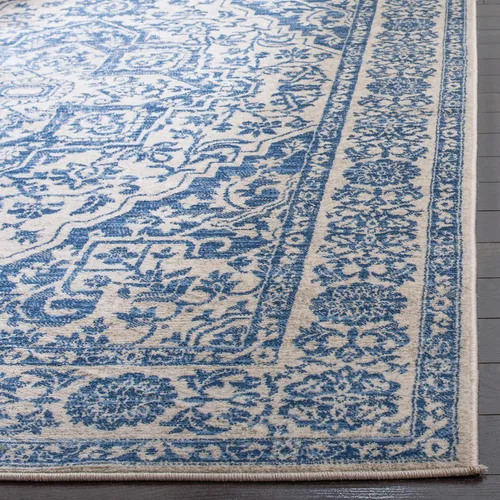 Miniatura 4 de SAFAVIEH - Alfombra de la colección Brentwood - 6' x 9', azul marino y gris claro, diseño envejecido con medallón, no desprende pelusa y fácil azul
