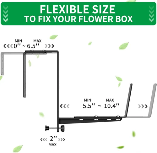 Miniatura 2 de VOXOR Soportes de caja de ventana, soportes ajustables para jardineras, soportes de hierro resistente para barandillas, con soporte inferior Negro