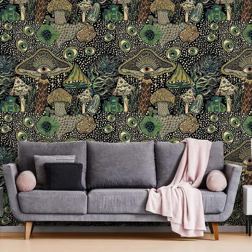 Miniatura 9 de WENMER Papel pintado floral de despegar y pegar estilo bohemio con hongos - 17.7in x 32.8ft Papel adhesivo para dormitorio baño MultiColor1