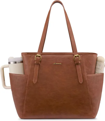 Miniatura 12 de LOVEVOOK Bolso para laptop con gran portavasos para mujer, bolso de mano de cuero para trabajo, bolso de hombro profesional para computadora de 15.6
