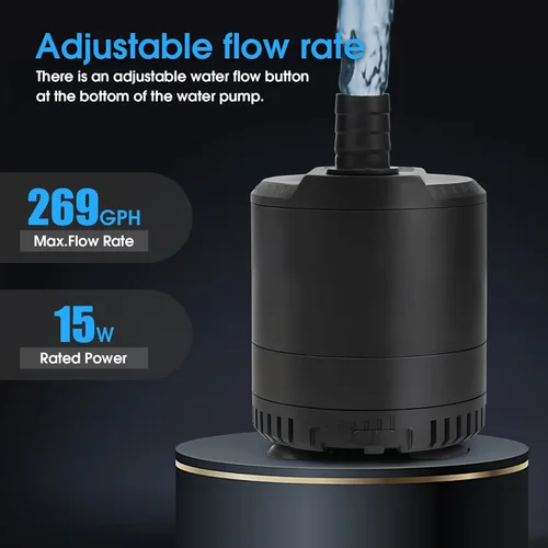 Miniatura 2 de Bomba sumergible para acuario 109-724GPH, bomba de agua para acuario, flujo de agua ajustable, funcionamiento silencioso, 1 boquilla, adecuado