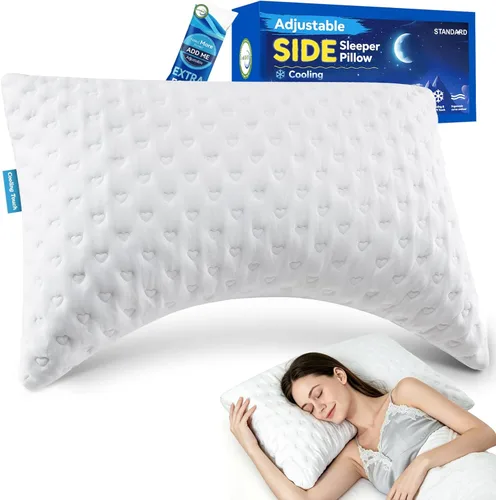 Almohadas para dormir de lado para comodidad de cuello y hombros, diseño ergonómico de media luna curvada, espuma viscoelástica triturada ajustable,