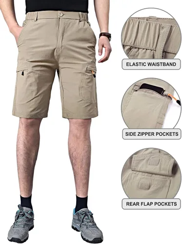 Miniatura 4 de EXEKE Pantalones cortos de senderismo ligeros para hombre, elásticos, de secado rápido, con múltiples bolsillos
