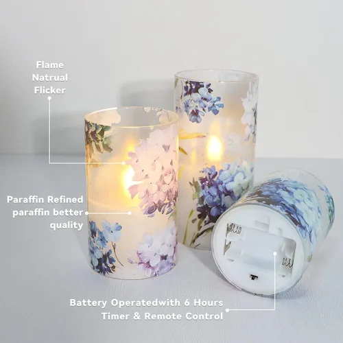 Miniatura 3 de Velas sin llama LED con forma de hortensia azul y violeta, parpadean con control remoto, tema de amor, decoración temática de verano y primavera