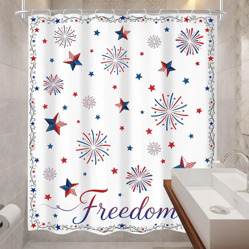 Miniatura 4 de Independence Day Memorial Day 60Wx72H Shower Curtain Patriotic 4th of July Red White Blue American Stars Firework Freedom Bathroom Curtain Set