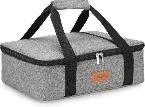 Miniatura 6 de Uoxfill Bolsa de almuerzo aislada térmica para alimentos aislados de dos pisos para alimentos calientes o fríos, bolsa de mano aislada para comidas
