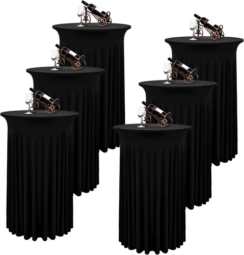 6 paquetes de faldas de mesa de cóctel redondas de 32" x 43" de elastano elástico con drapeados ondulados, fundas de mesa de cóctel ajustadas de