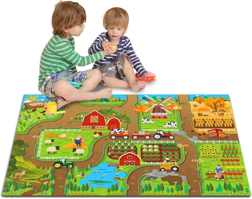 Miniatura 9 de Oriate Tapete de Sueños para Niños Tapete de Juego de Actividades de Juguete de Ciudad Moderna, Alfombra de Mapa de Juego de Interacción Padre-Hijo