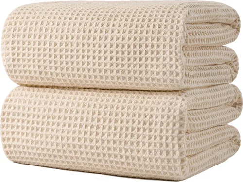 Miniatura 11 de POLYTE Sábanas de baño de microfibra de secado rápido de 430 GSM sin pelusas, 70 x 35 pulgadas, juego de 2 (tejido gofre)