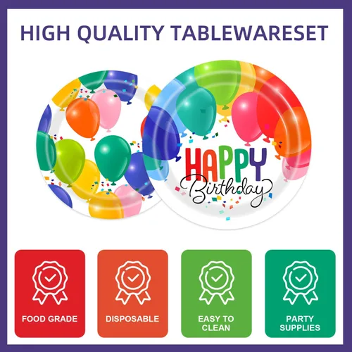 Miniatura 3 de 141 globos para decoración de fiesta de cumpleaños – Vajilla, suministros de fiesta, platos y servilletas, tenedores, tazas, pajitas, cubiertos