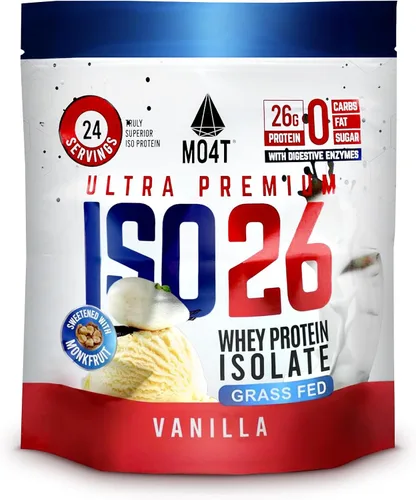 Aislado de proteína de suero alimentado con pasto ISO26 sin edulcorantes artificiales. Endulzado naturalmente con fruta del monje, 1.6 libras, 24
