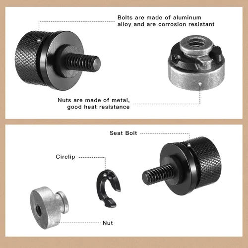 Miniatura 4 de Therwen Kit de 8 tuercas de tornillo de asiento, kit de tuercas de asiento de guardabarros, rosca de 1/4-20, compatible con Harley-Davidson