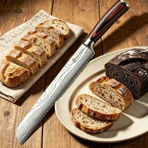 Miniatura 5 de Cuchillo de pan para pan casero, cuchillo de pan dentado de 10 pulgadas con acero inoxidable de alta calidad y mango ergonómico de madera de Pakka