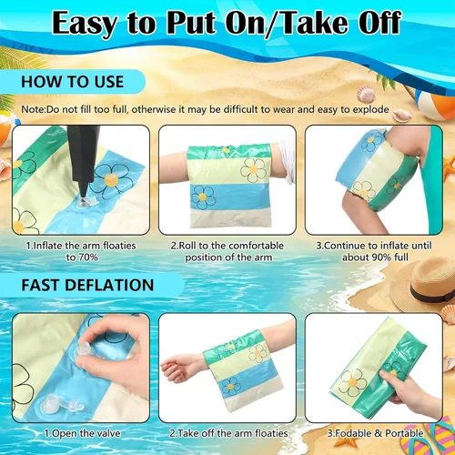 Miniatura 7 de JellyArch Flotadores inflables de PVC, 2 unidades, bandas de brazo inflables de PVC, flotadores de piscina, flotadores de natación para adultos
