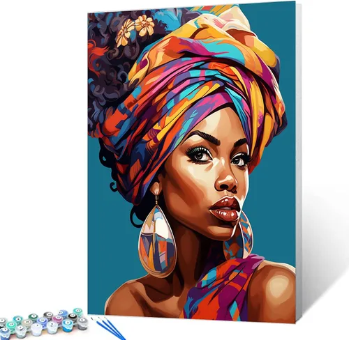 Miniatura 21 de Tucocoo Kit de pintura africana por números para niñas negras, lienzo de 16 x 20 pulgadas, pintura al óleo para niños, estudiantes, adultos