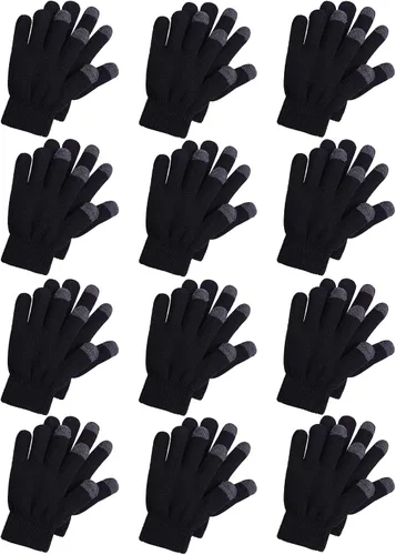 Cooraby 12 pares de guantes de pantalla táctil para niños, adolescentes, guantes de punto cálidos de invierno