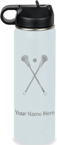 Miniatura 40 de LaserGram Botella de agua personalizada, palitos de lacrosse, acero inoxidable de doble pared aislada al vacío con popote superior, regalo grabado