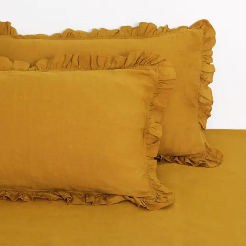 Miniatura 2 de Juego de 2 fundas de almohada de lino con volantes, 100% lino natural francés, fundas de almohada decorativas bohemias con volantes, tamaño King