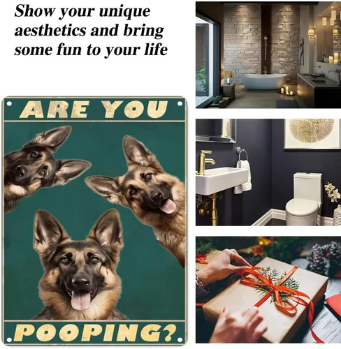 Miniatura 7 de Letrero de metal con diseño de pastor alemán con texto en inglés "Are You Pooping" de aluminio retro para el hogar, granja, jardín, bar, baño