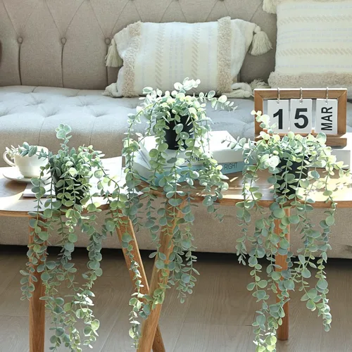 Miniatura 5 de COCOBOO 3 piezas de Plantas Colgantes Falsas, Plantas Artificiales Colgantes Falsas en Maceta de Eucalipto para Pared, Habitación, Hogar, Patio