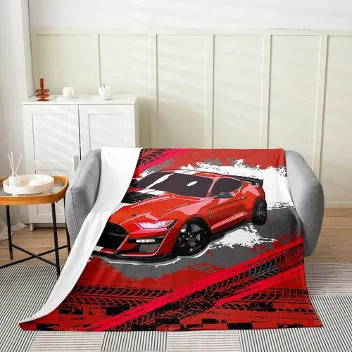 Miniatura 13 de Erosebridal Manta roja de coche de carreras para niños y adolescentes, manta fresca de coche de carreras de 40 x 50 pulgadas, manta de forro polar
